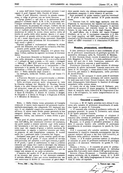 Supplemento al policlinico periodico di medicina, chirurgia ed igiene