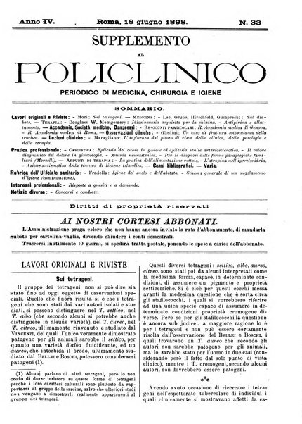 Supplemento al policlinico periodico di medicina, chirurgia ed igiene