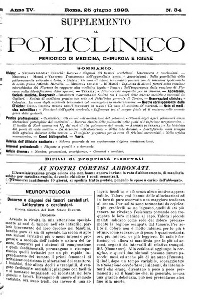 Supplemento al policlinico periodico di medicina, chirurgia ed igiene