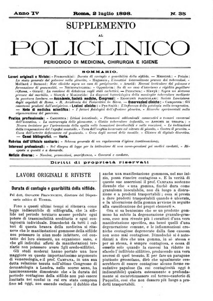 Supplemento al policlinico periodico di medicina, chirurgia ed igiene