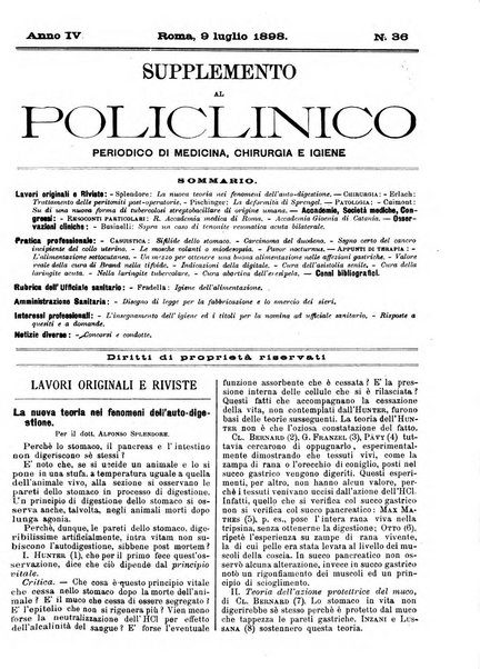 Supplemento al policlinico periodico di medicina, chirurgia ed igiene