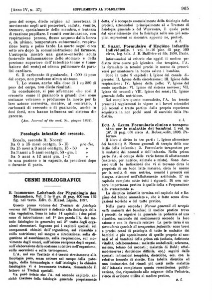 Supplemento al policlinico periodico di medicina, chirurgia ed igiene