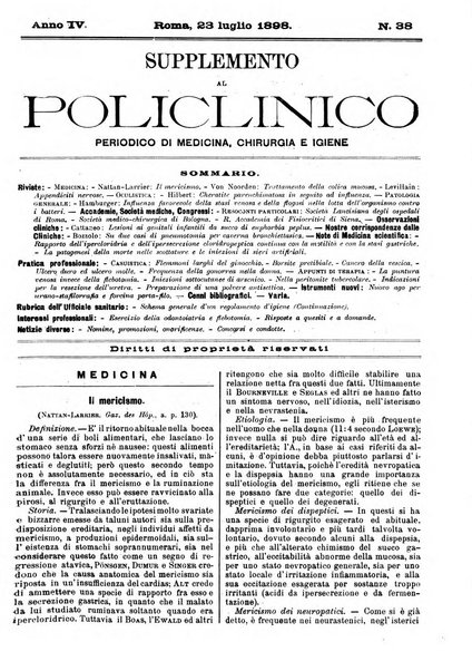 Supplemento al policlinico periodico di medicina, chirurgia ed igiene