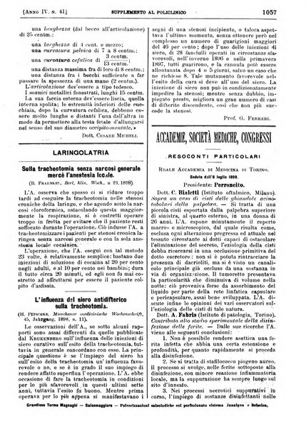 Supplemento al policlinico periodico di medicina, chirurgia ed igiene