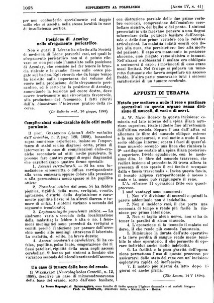 Supplemento al policlinico periodico di medicina, chirurgia ed igiene