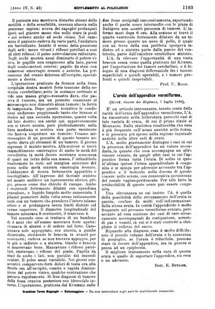 Supplemento al policlinico periodico di medicina, chirurgia ed igiene