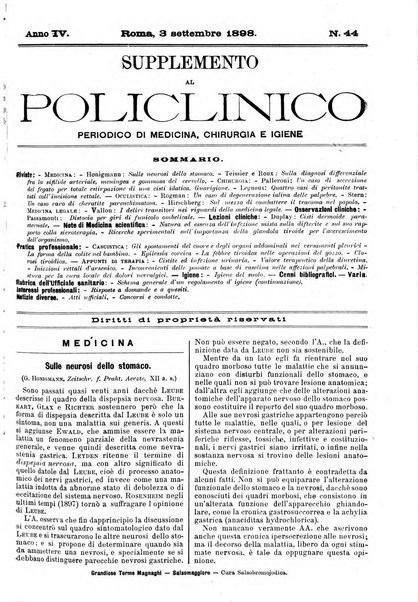 Supplemento al policlinico periodico di medicina, chirurgia ed igiene