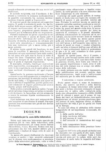 Supplemento al policlinico periodico di medicina, chirurgia ed igiene