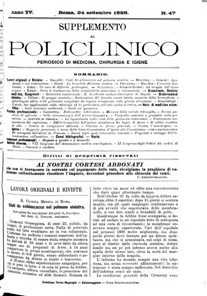 Supplemento al policlinico periodico di medicina, chirurgia ed igiene