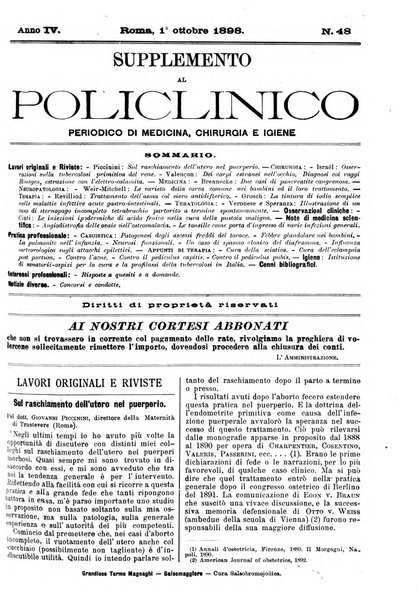 Supplemento al policlinico periodico di medicina, chirurgia ed igiene