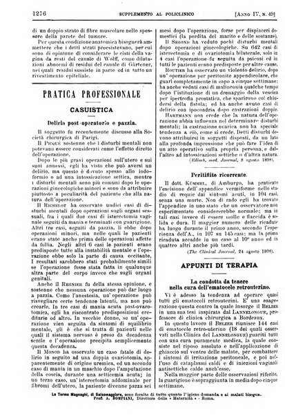 Supplemento al policlinico periodico di medicina, chirurgia ed igiene