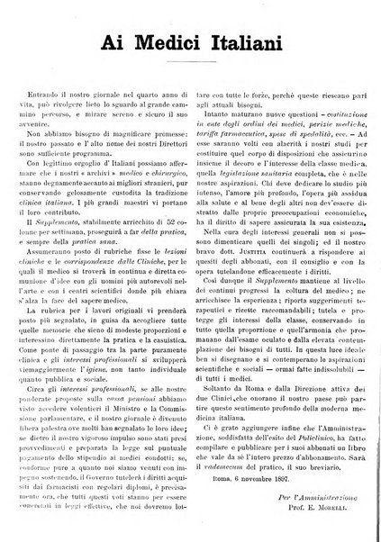 Supplemento al policlinico periodico di medicina, chirurgia ed igiene