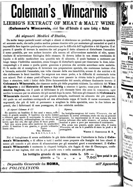 Supplemento al policlinico periodico di medicina, chirurgia ed igiene