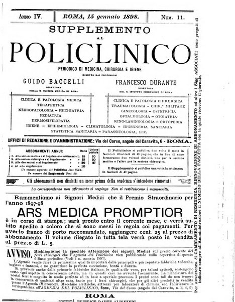 Supplemento al policlinico periodico di medicina, chirurgia ed igiene