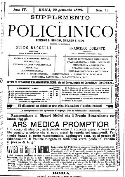 Supplemento al policlinico periodico di medicina, chirurgia ed igiene