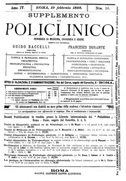 Supplemento al policlinico periodico di medicina, chirurgia ed igiene