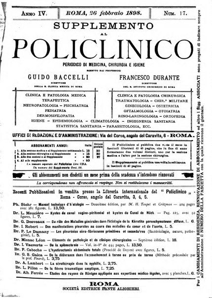 Supplemento al policlinico periodico di medicina, chirurgia ed igiene