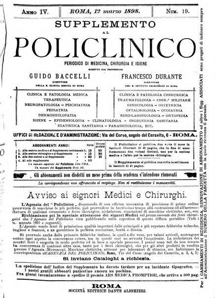 Supplemento al policlinico periodico di medicina, chirurgia ed igiene