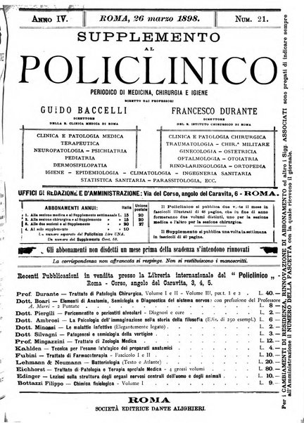 Supplemento al policlinico periodico di medicina, chirurgia ed igiene