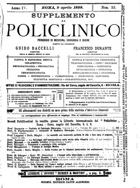 Supplemento al policlinico periodico di medicina, chirurgia ed igiene