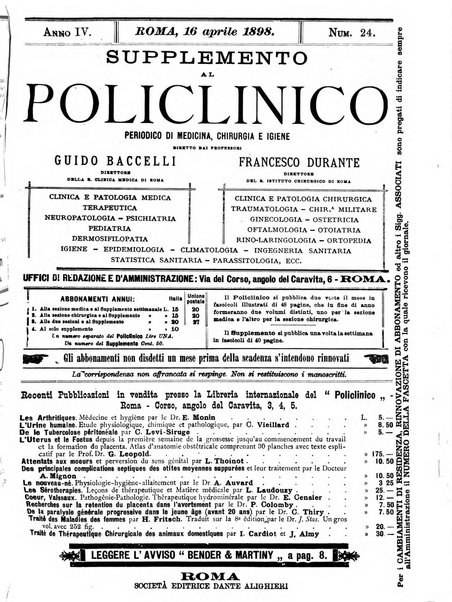 Supplemento al policlinico periodico di medicina, chirurgia ed igiene