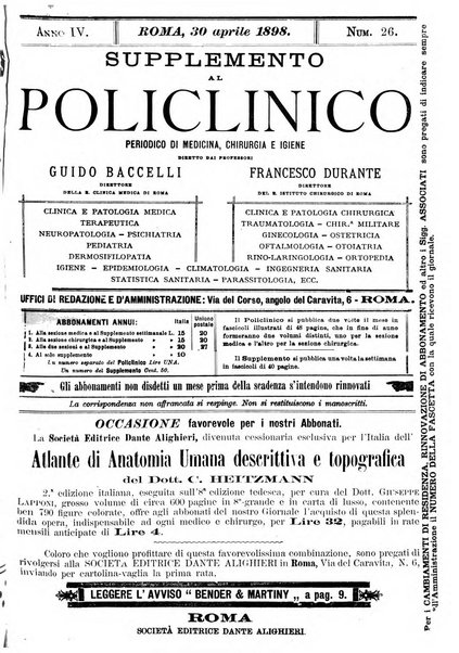 Supplemento al policlinico periodico di medicina, chirurgia ed igiene