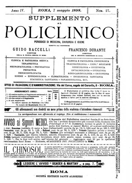 Supplemento al policlinico periodico di medicina, chirurgia ed igiene