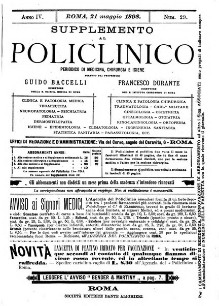 Supplemento al policlinico periodico di medicina, chirurgia ed igiene