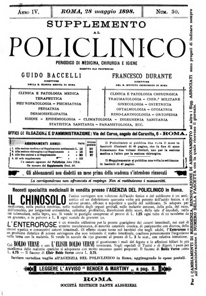 Supplemento al policlinico periodico di medicina, chirurgia ed igiene