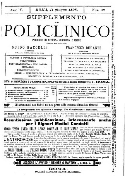 Supplemento al policlinico periodico di medicina, chirurgia ed igiene