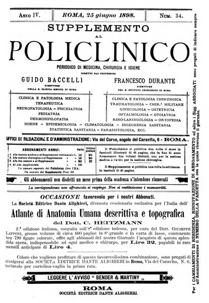 Supplemento al policlinico periodico di medicina, chirurgia ed igiene