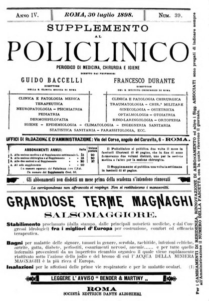 Supplemento al policlinico periodico di medicina, chirurgia ed igiene