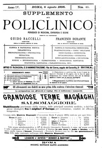 Supplemento al policlinico periodico di medicina, chirurgia ed igiene