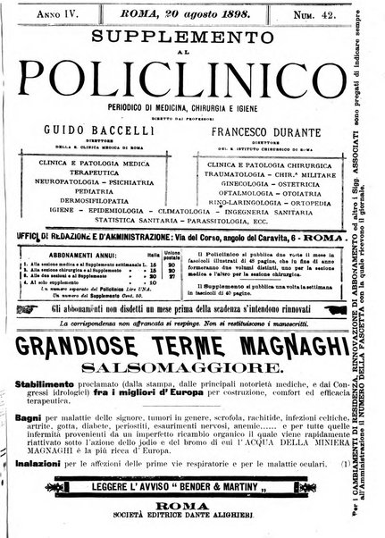 Supplemento al policlinico periodico di medicina, chirurgia ed igiene