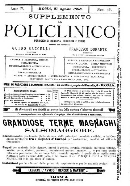 Supplemento al policlinico periodico di medicina, chirurgia ed igiene