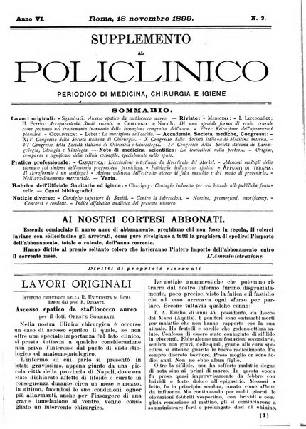 Supplemento al policlinico periodico di medicina, chirurgia ed igiene