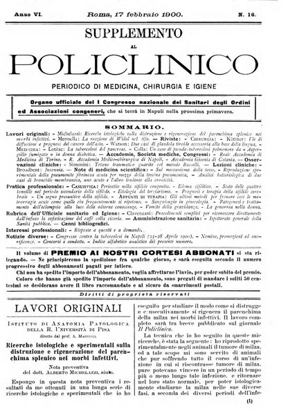 Supplemento al policlinico periodico di medicina, chirurgia ed igiene