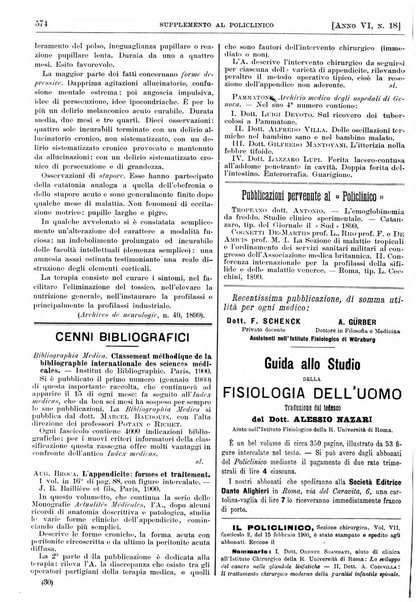 Supplemento al policlinico periodico di medicina, chirurgia ed igiene