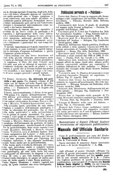 Supplemento al policlinico periodico di medicina, chirurgia ed igiene