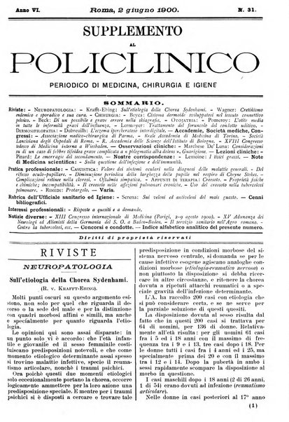 Supplemento al policlinico periodico di medicina, chirurgia ed igiene