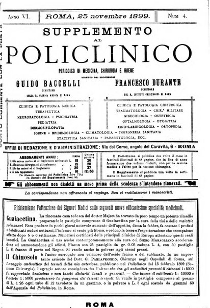 Supplemento al policlinico periodico di medicina, chirurgia ed igiene