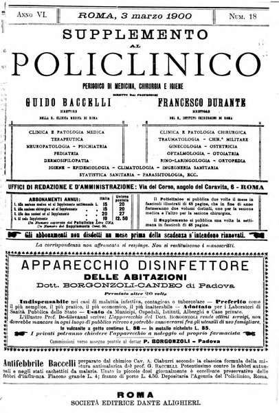 Supplemento al policlinico periodico di medicina, chirurgia ed igiene