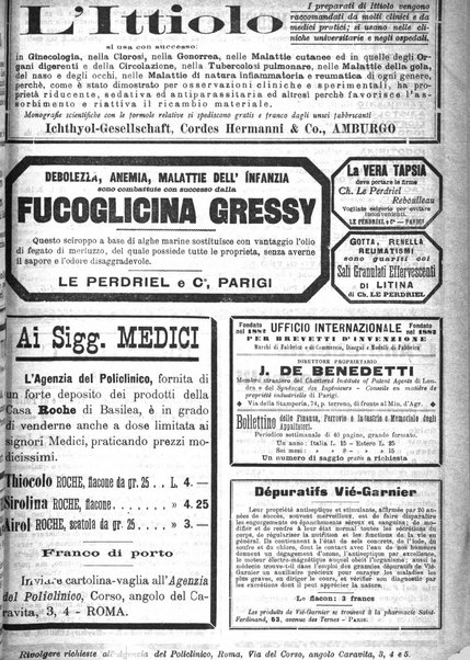 Supplemento al policlinico periodico di medicina, chirurgia ed igiene