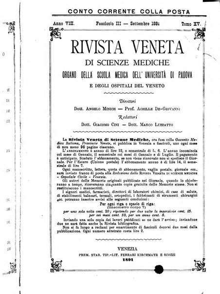 Rivista veneta di scienze mediche organo della Scuola medica dell'Universita di Padova e degli ospitali del Veneto