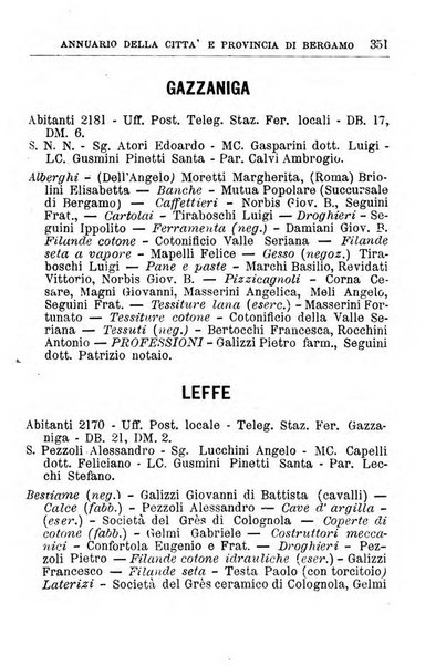 Annuario della citta e provincia di Bergamo