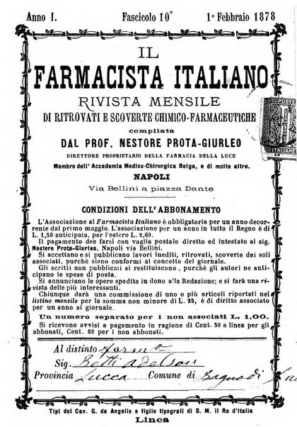 Il farmacista italiano ed il medico pratico rivista mensile di scoverte chimico farmaceutiche e mediche ...