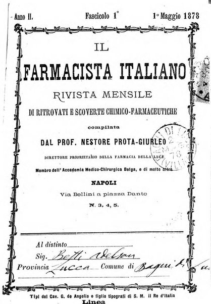 Il farmacista italiano ed il medico pratico rivista mensile di scoverte chimico farmaceutiche e mediche ...