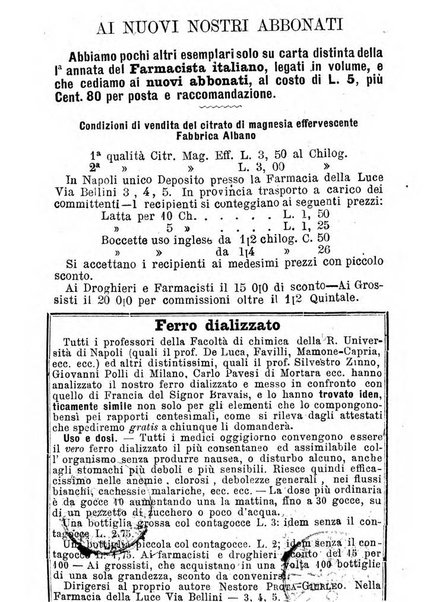 Il farmacista italiano ed il medico pratico rivista mensile di scoverte chimico farmaceutiche e mediche ...