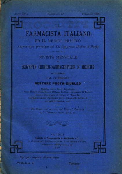 Il farmacista italiano ed il medico pratico rivista mensile di scoverte chimico farmaceutiche e mediche ...