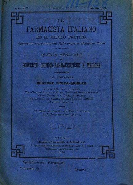 Il farmacista italiano ed il medico pratico rivista mensile di scoverte chimico farmaceutiche e mediche ...